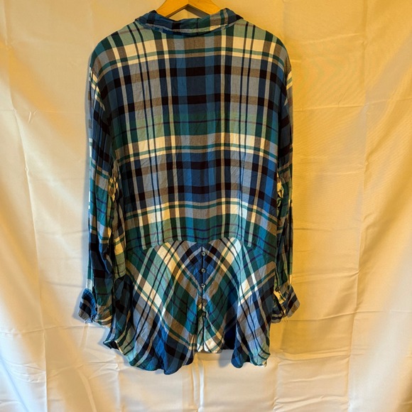 TALBOTS WOMAN 3X Plaid Button Up Shirt Blue Green Long Sleeve Casual Top - Picture 2 of 8